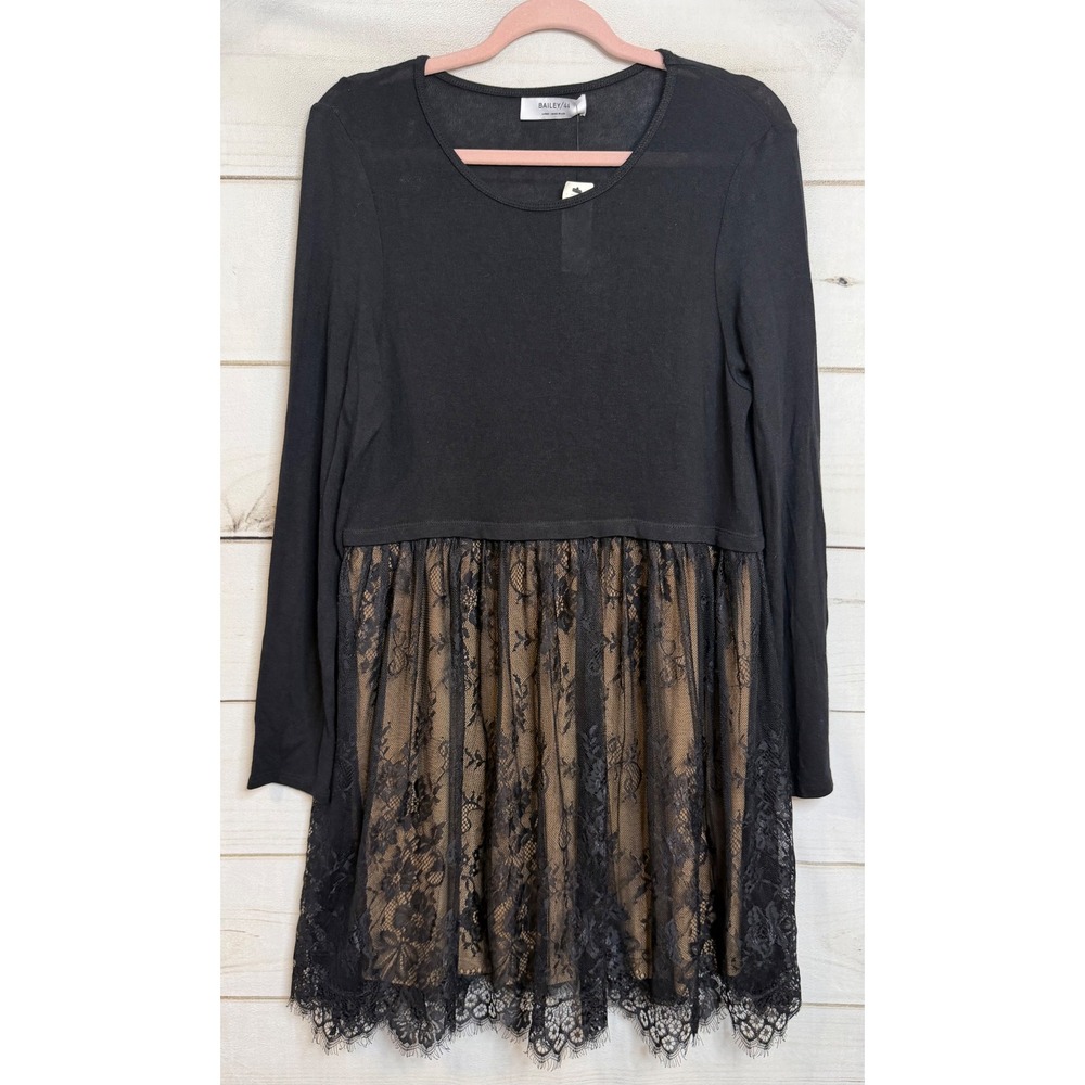 Bailey/44 Anthropologie Black Lace Mixed Media Mini Dress Womens Large NEW